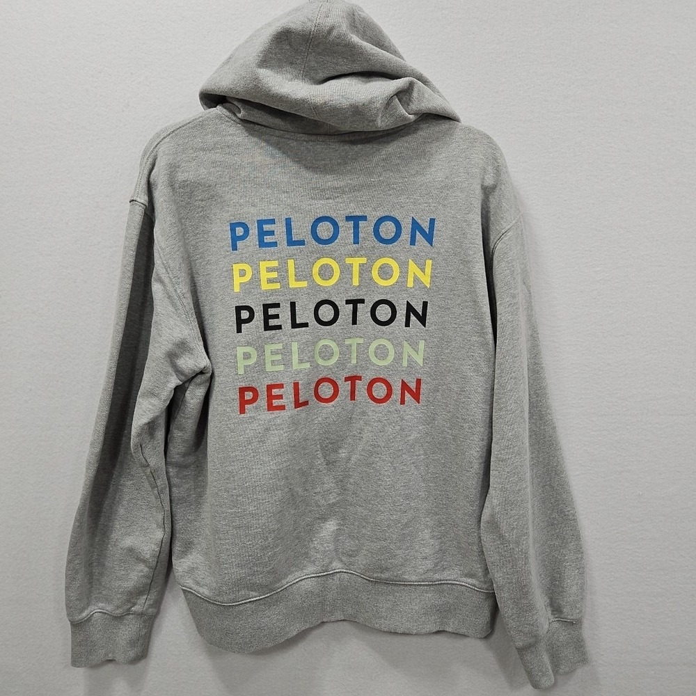 Peloton Rainbow Spellout Full Zip Hoodie Mens L Heather Gray 100%‎ Cotton Pocket